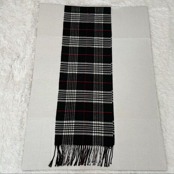 Cashmere Feel Black Plaid Neck Scarf Soft Comfy Cozy Warm Dark Goth Grunge 70x12 - Picture 3 of 6